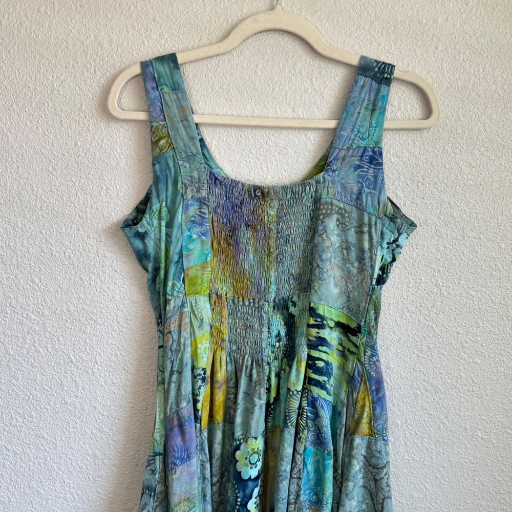 Batik Patchwork Smocked Back Mini Dress Pockets H… - image 2